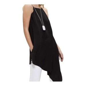Layfayette 148 Asymmetrical Black Silk Tunic Large